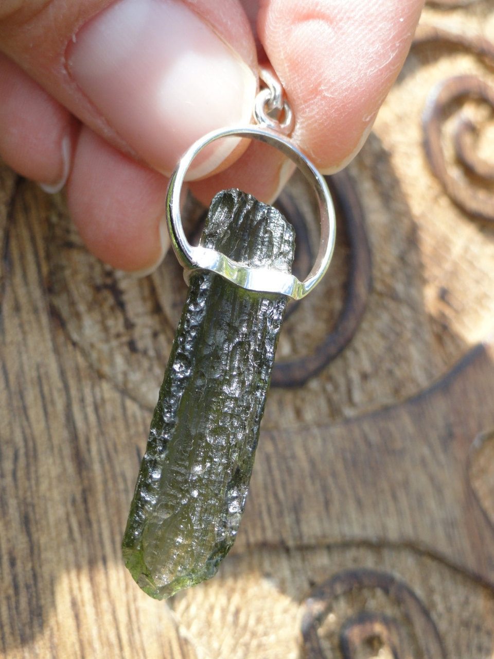 Green MOLDAVITE PENDANT In Sterling Silver~ Extraterrestrial Energies,Spiritual Evolution.(Includes Free Silver Chain) - Earth Family Crystals