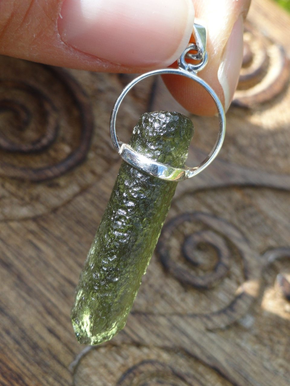 Green MOLDAVITE PENDANT In Sterling Silver~ Extraterrestrial Energies,Spiritual Evolution.(Includes Free Silver Chain) - Earth Family Crystals