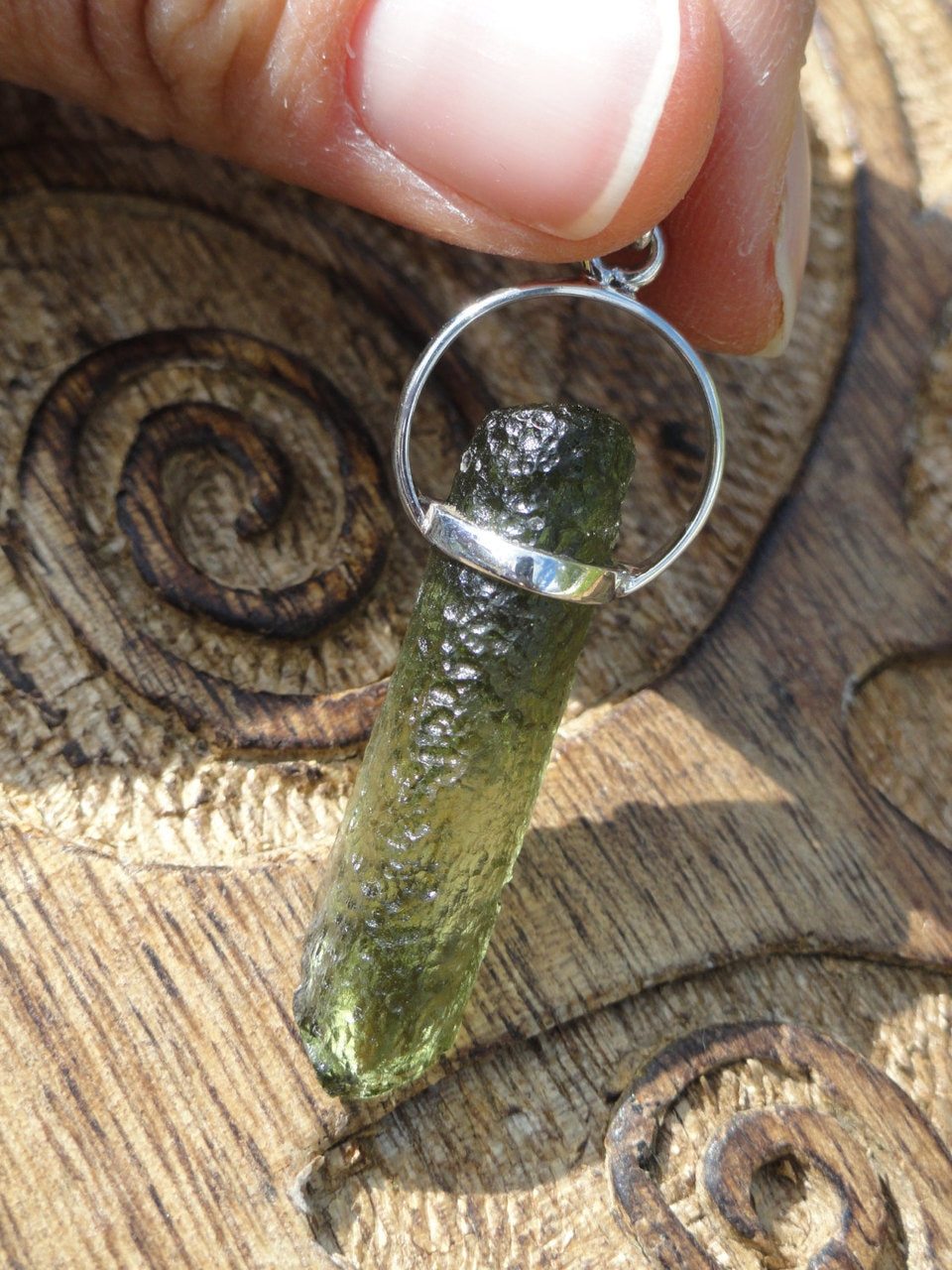 Green MOLDAVITE PENDANT In Sterling Silver~ Extraterrestrial Energies,Spiritual Evolution.(Includes Free Silver Chain) - Earth Family Crystals