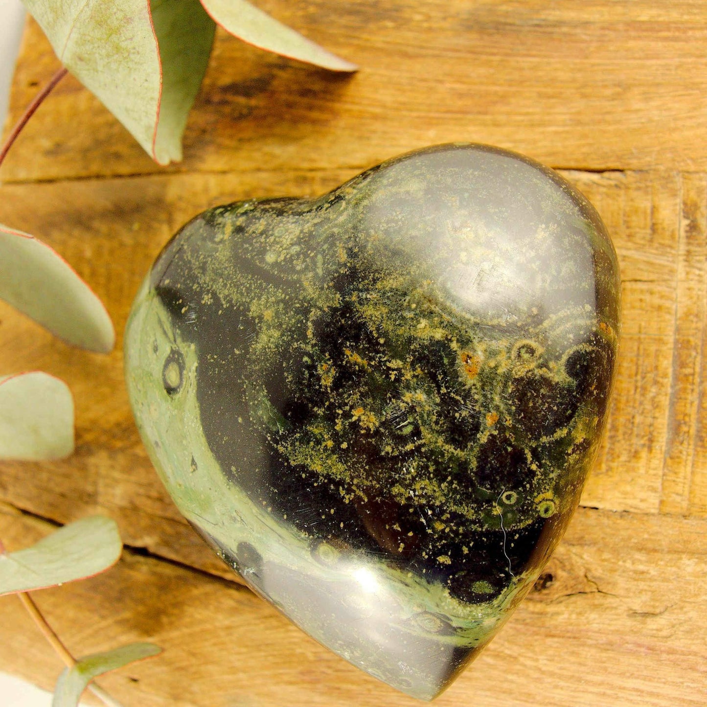  Deep Forest Green Kambaba Jasper Love Heart From Madagascar #1