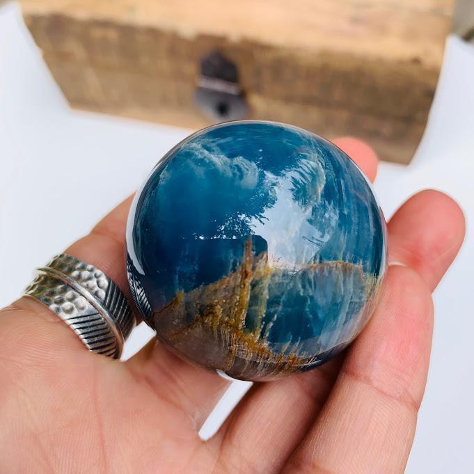  Amazing Patterns Lemurian Aquatine Blue Calcite Sphere from Argentina #2