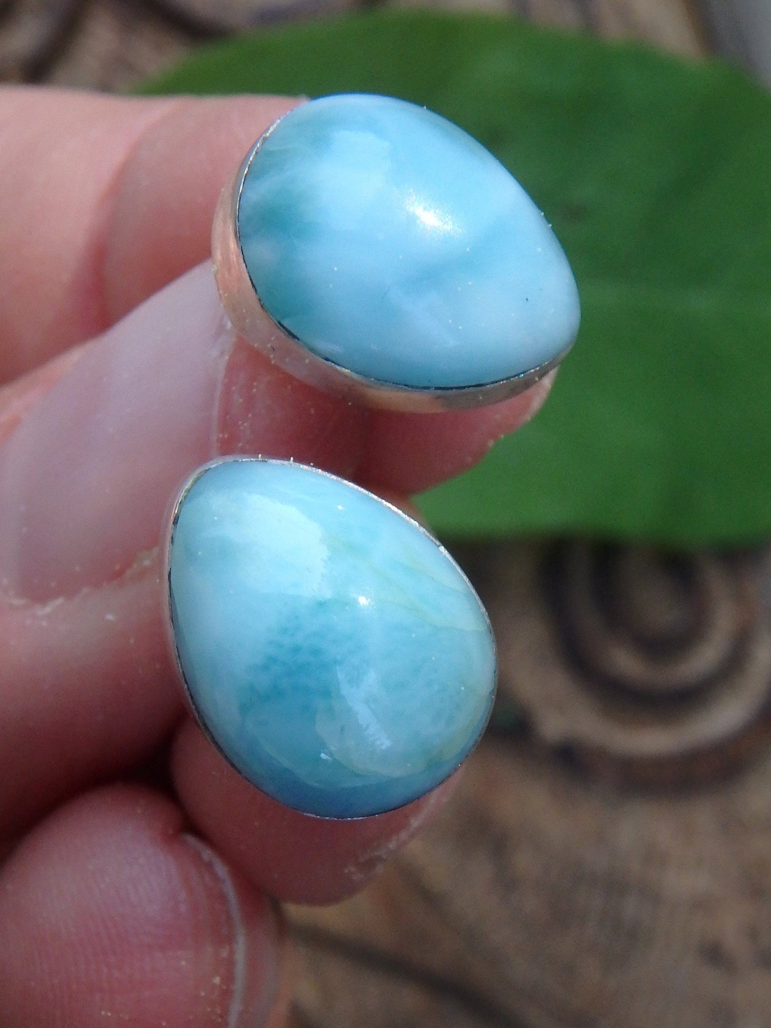  Beautiful Goddess Stone Larimar Studs in Sterling Silver