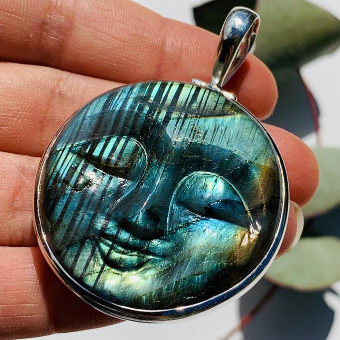  Amazing Tranquil Moon Goddess Face Labradorite Sterling Silver Pendant (Includes Silver Chain) #4