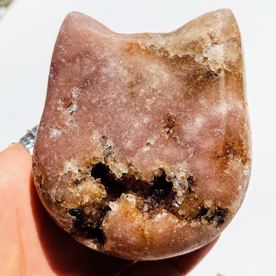  Adorable Large Pink Amethyst Druzy Cat Head Geode Carving