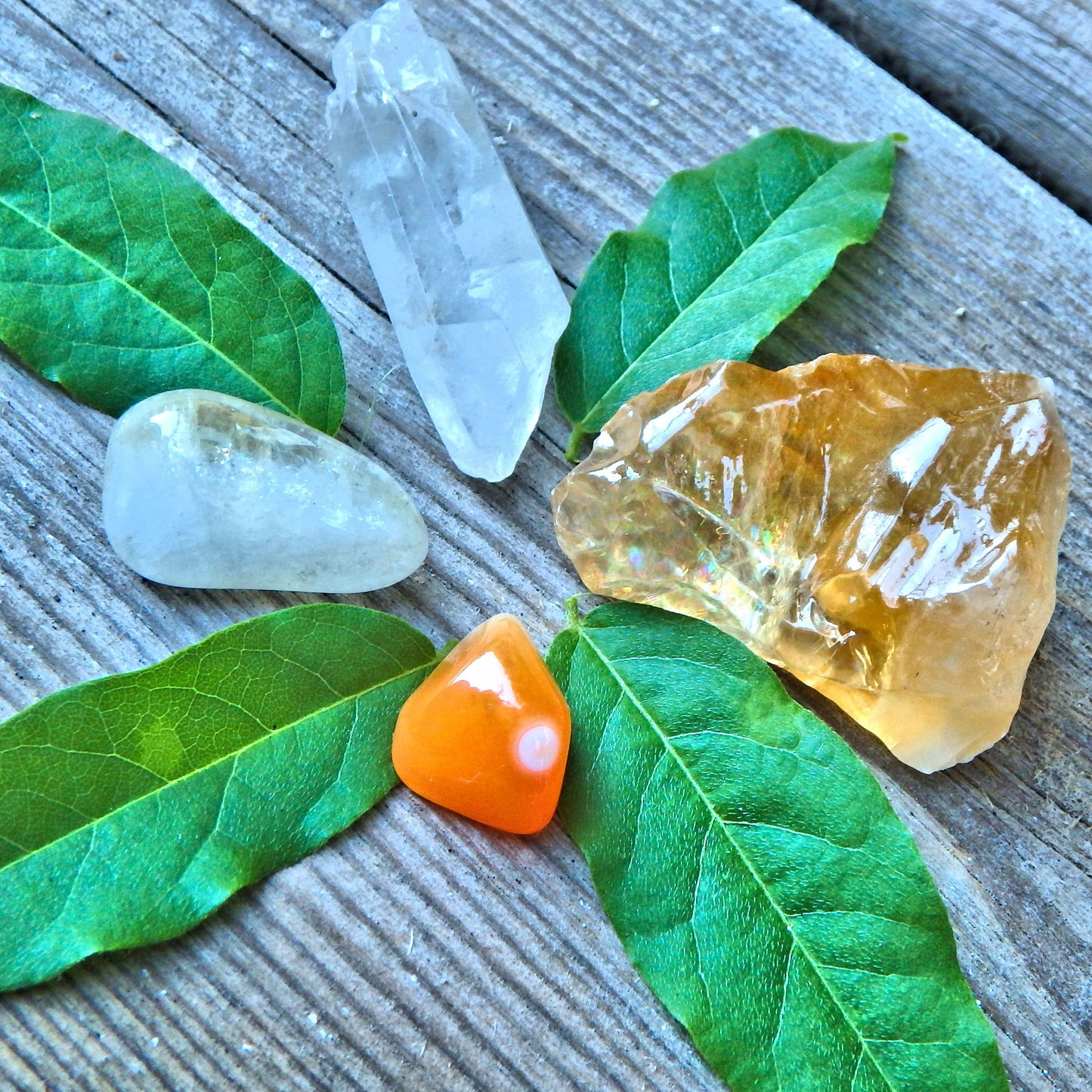 Manifestation Crystal Kit~Includes Golden Calcite, Carnelian, Clear Quartz Point, Citrine - Earth Family Crystals