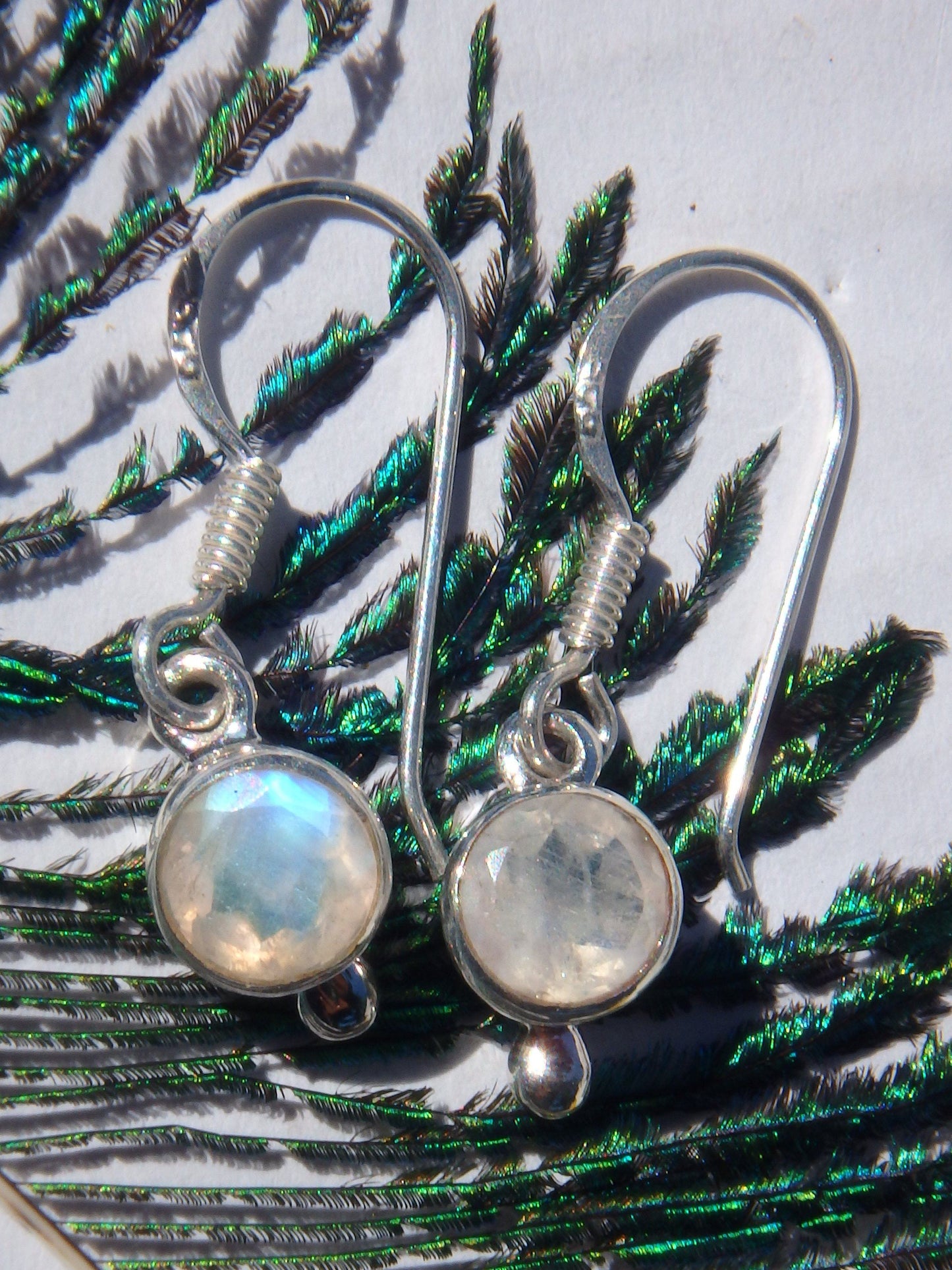  Cute Faceted Dainty Rainbow Moonstone Earrings in Sterling Silver (REDUCED)