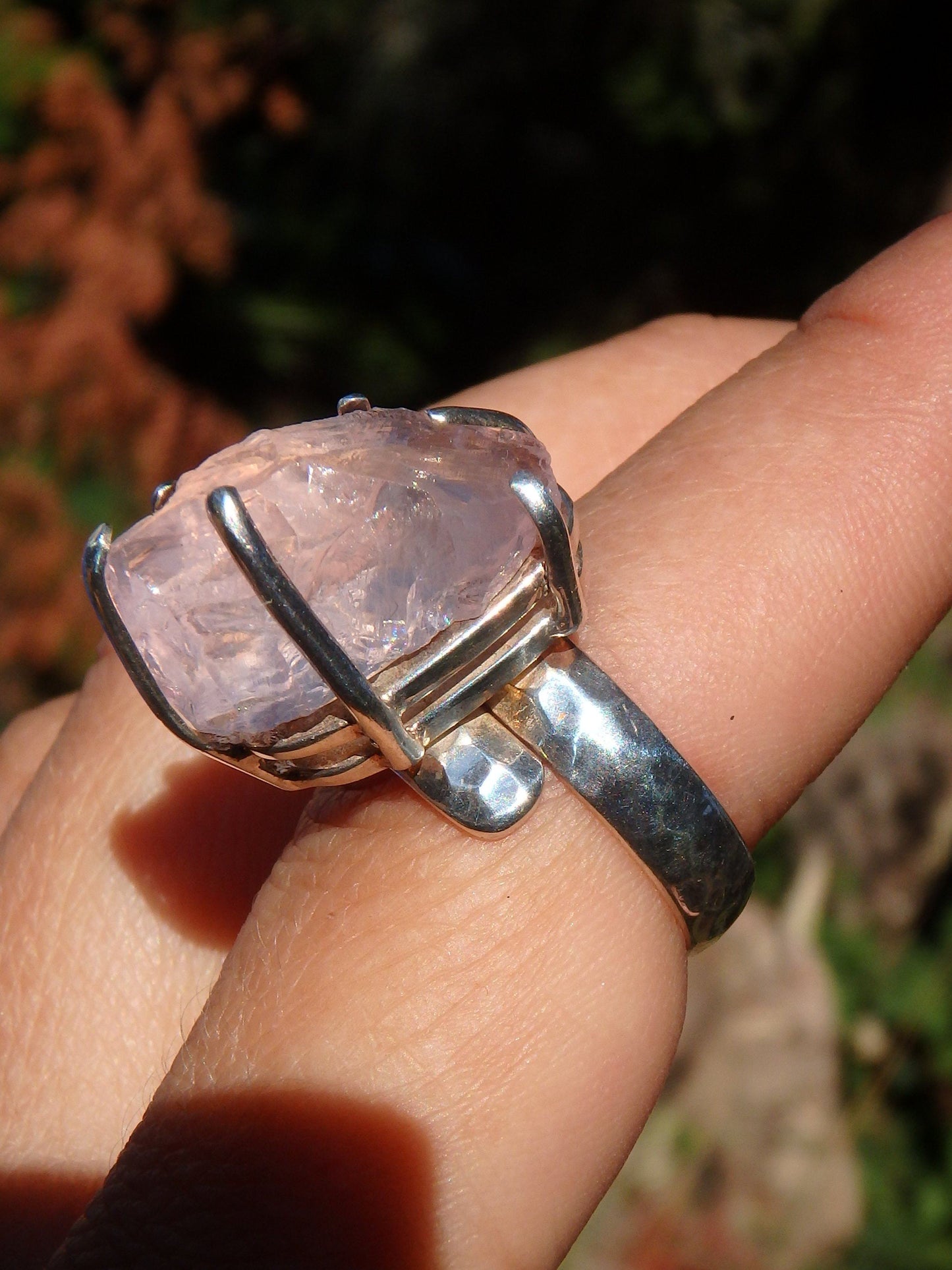  Chunky Incredible Pink Raw Morganite Ring In Sterling Silver (Size Adjustable-7.5-8.5)