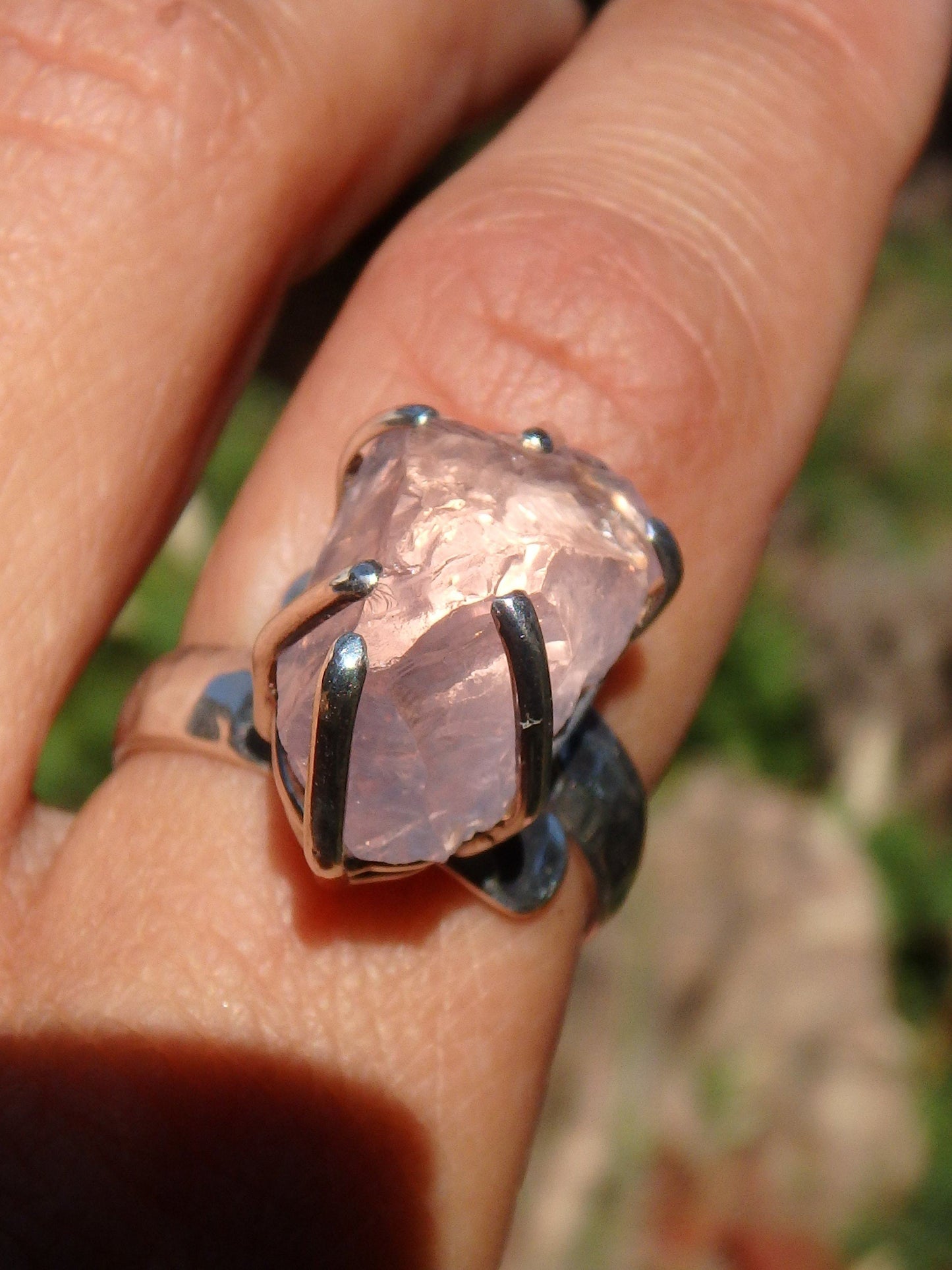  Chunky Incredible Pink Raw Morganite Ring In Sterling Silver (Size Adjustable-7.5-8.5)