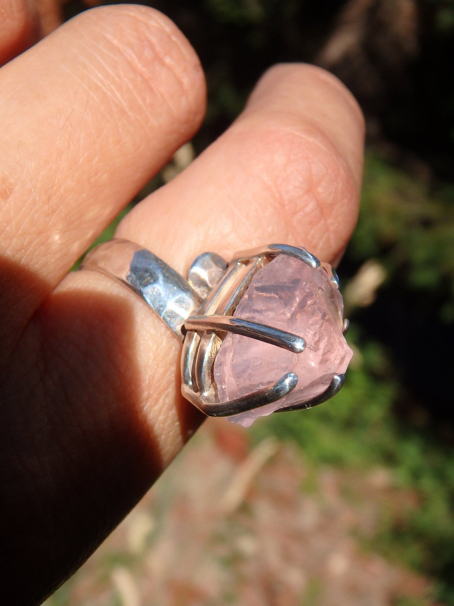  Chunky Incredible Pink Raw Morganite Ring In Sterling Silver (Size Adjustable-7.5-8.5)