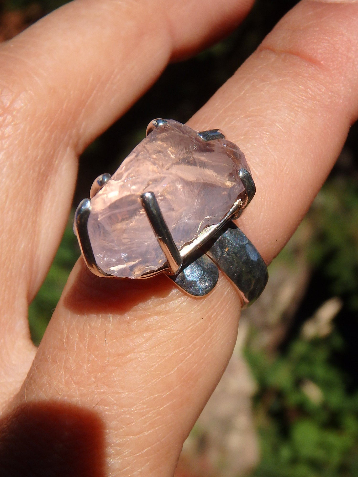 Chunky Incredible Pink Raw Morganite Ring In Sterling Silver (Size Adjustable-7.5-8.5)