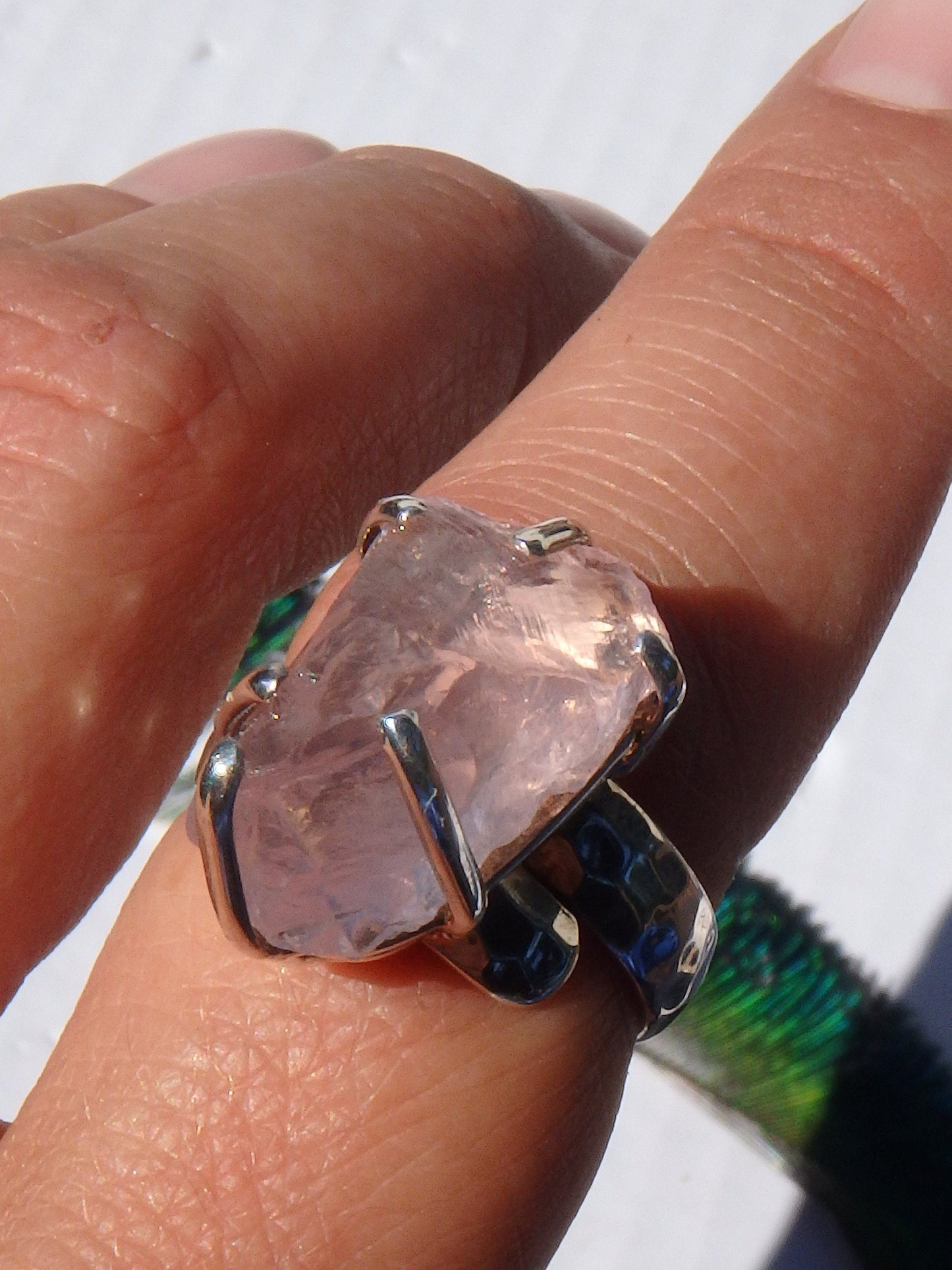  Chunky Incredible Pink Raw Morganite Ring In Sterling Silver (Size Adjustable-7.5-8.5)