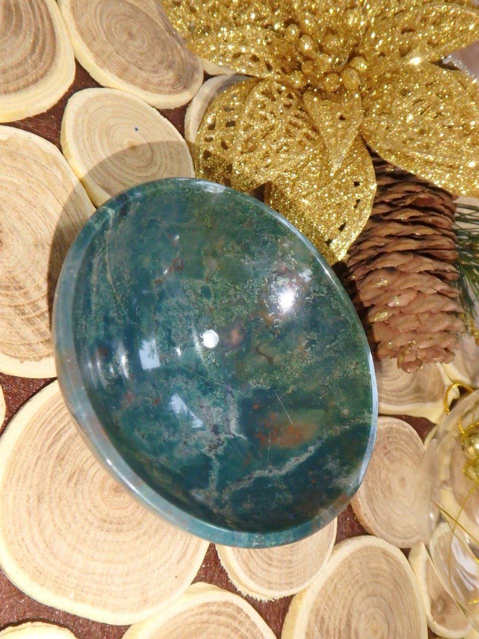 Beautiful Green Depth Moss Agate Bowl Carving 1