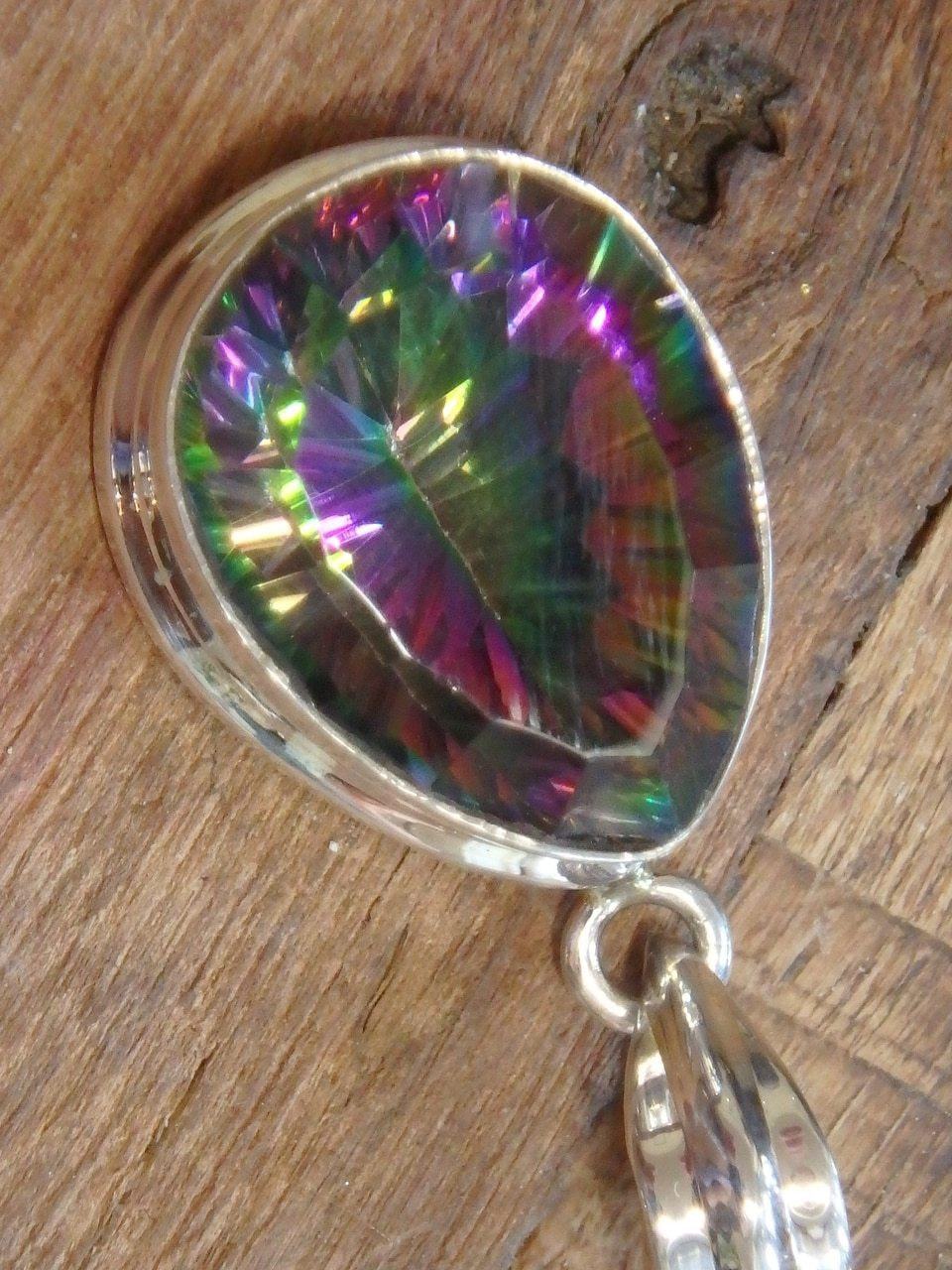  Disco Flash! Mystic Topaz Faceted Gemstone Pendant in Sterling Silver (Includes Silver Chain)