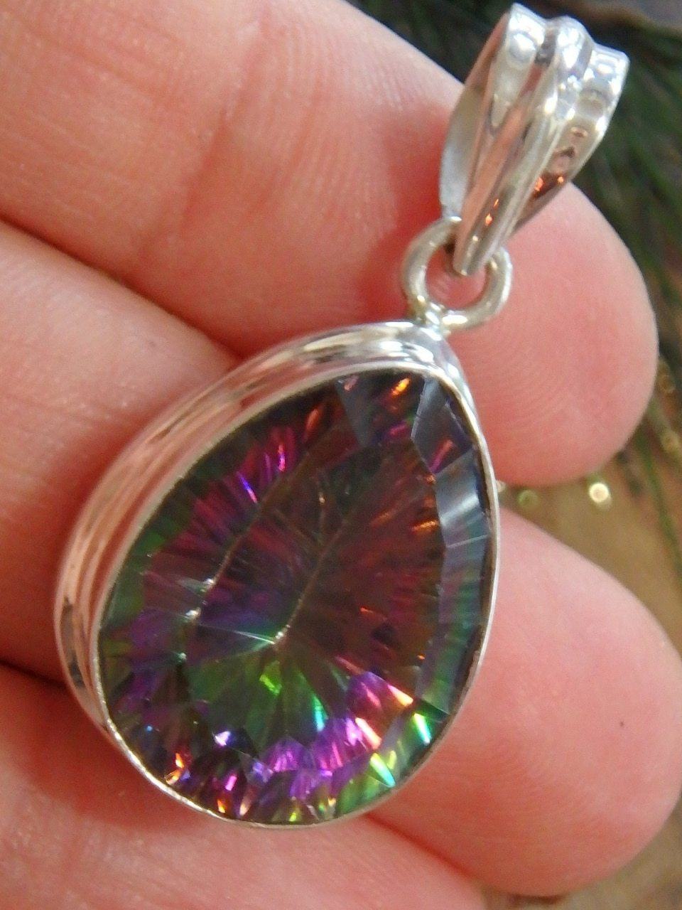  Disco Flash! Mystic Topaz Faceted Gemstone Pendant in Sterling Silver (Includes Silver Chain)