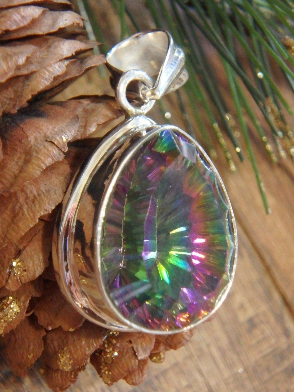  Disco Flash! Mystic Topaz Faceted Gemstone Pendant in Sterling Silver (Includes Silver Chain)
