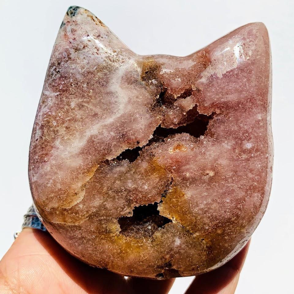  Adorable XL Pink Amethyst Druzy Cat Head Geode Carving