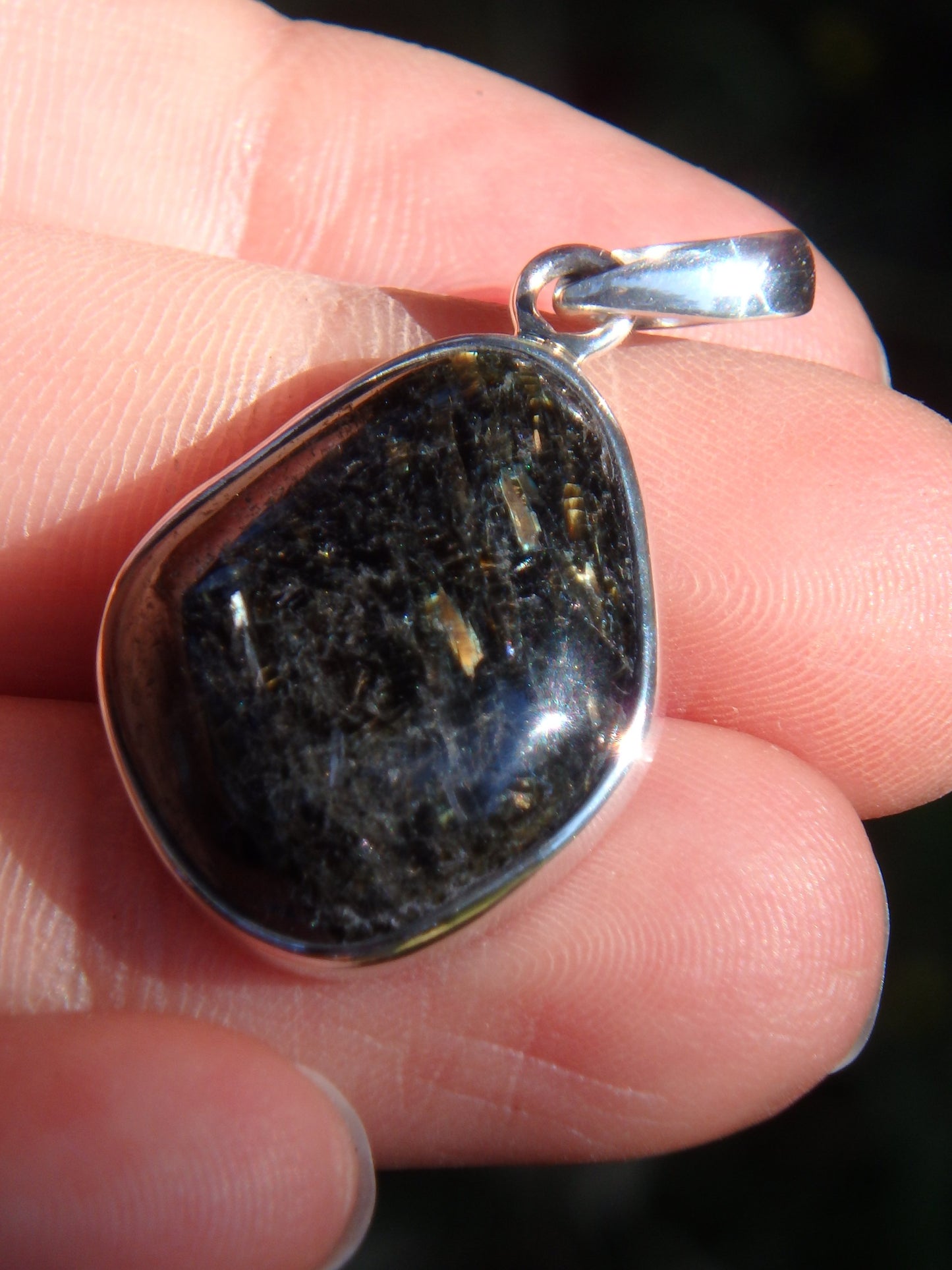 Mystical Flashes Nuummite Pendant in Sterling Silver (Includes Silver Chain) - Earth Family Crystals