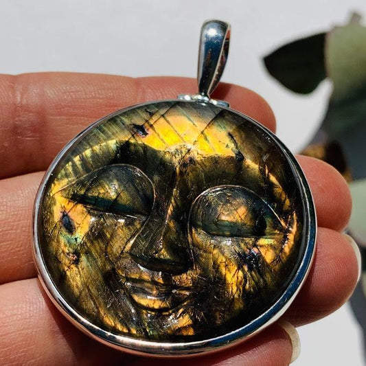  Amazing Tranquil Moon Goddess Face Labradorite Sterling Silver Pendant (Includes Silver Chain) #1