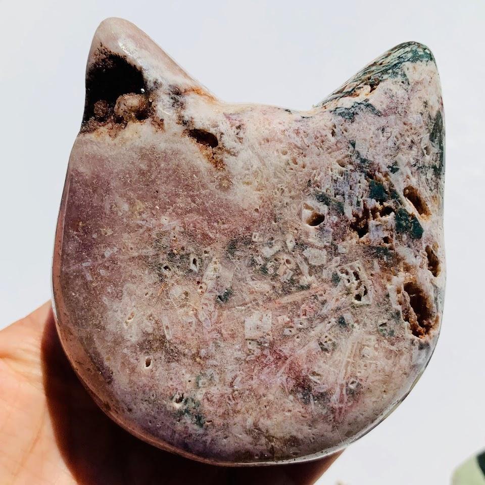  Adorable XL Pink Amethyst Druzy Cat Head Geode Carving