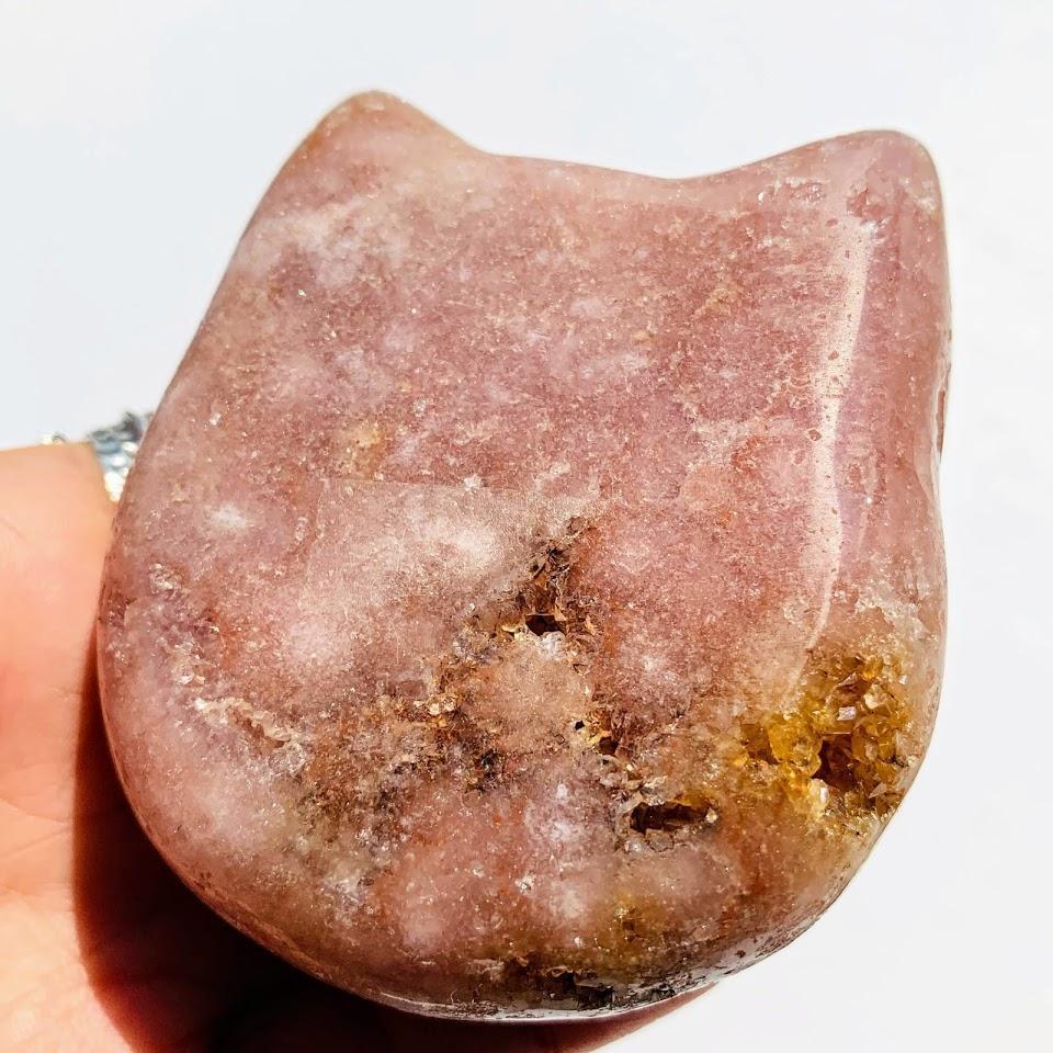  Adorable Large Pink Amethyst Druzy Cat Head Geode Carving