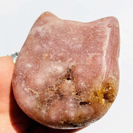  Adorable Large Pink Amethyst Druzy Cat Head Geode Carving