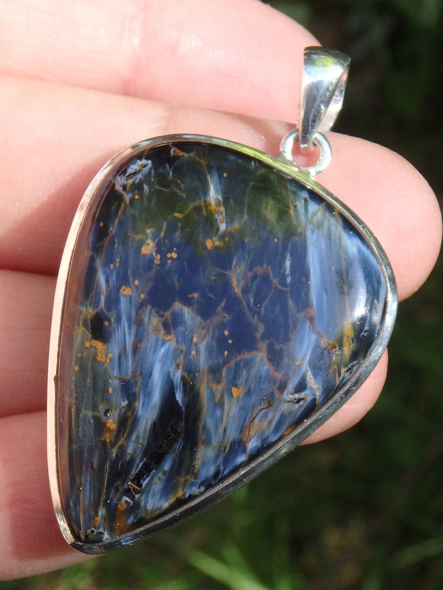 Silky Blue Patterns Large Pietersite Pendant In Sterling Silver (Includes Silver Chain)1 - Metiz Tier Price