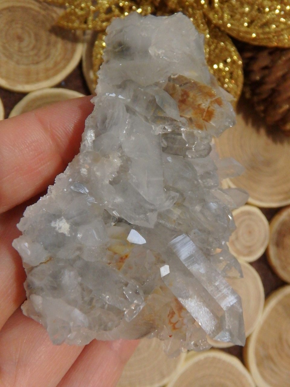 High Shine Arkansas Blue Phantom Quartz Cluster With Self Healing - Earth Family Crystals
