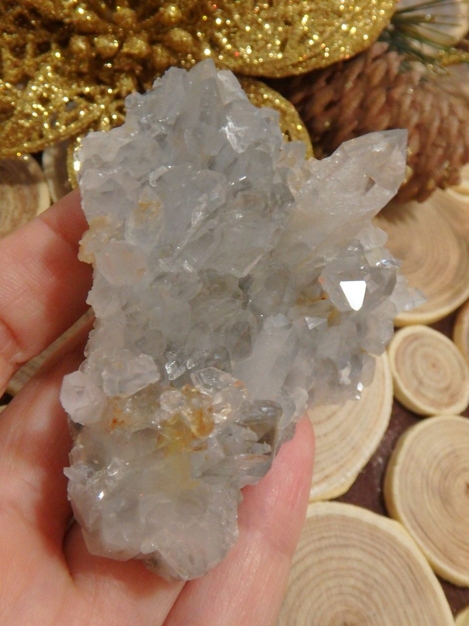 High Shine Arkansas Blue Phantom Quartz Cluster With Self Healing - Earth Family Crystals
