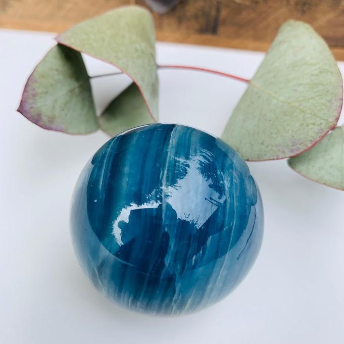  Amazing Patterns Lemurian Aquatine Blue Calcite Sphere from Argentina #2