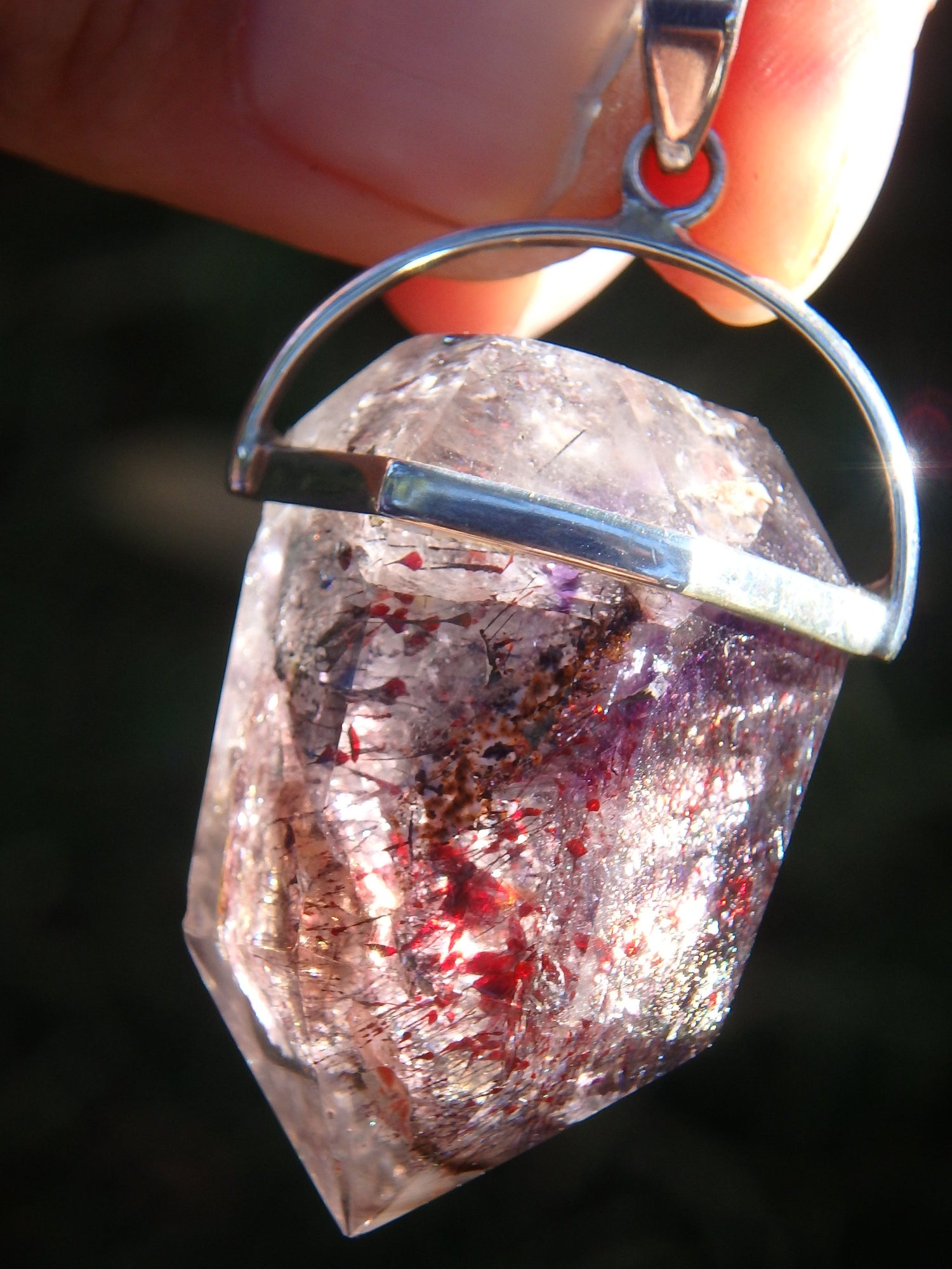 Gorgeous Gemmy Inclusions! Chunky Partially Polished Super 7 (Melody Stone) Pendant in Sterling Silver (Includes Silver Chain) - Earth Family Crystals
