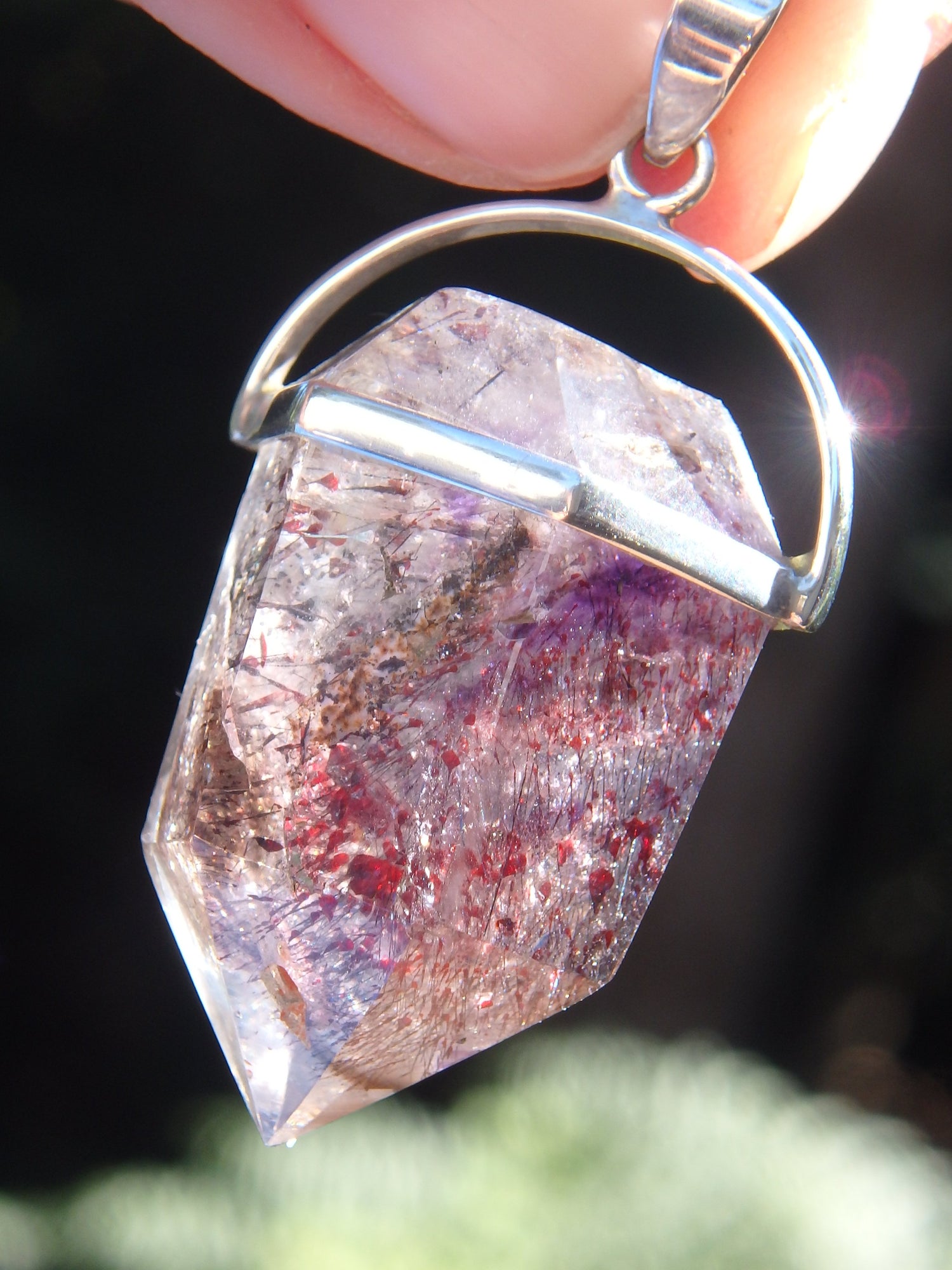 Gorgeous Gemmy Inclusions! Chunky Partially Polished Super 7 (Melody Stone) Pendant in Sterling Silver (Includes Silver Chain) - Earth Family Crystals