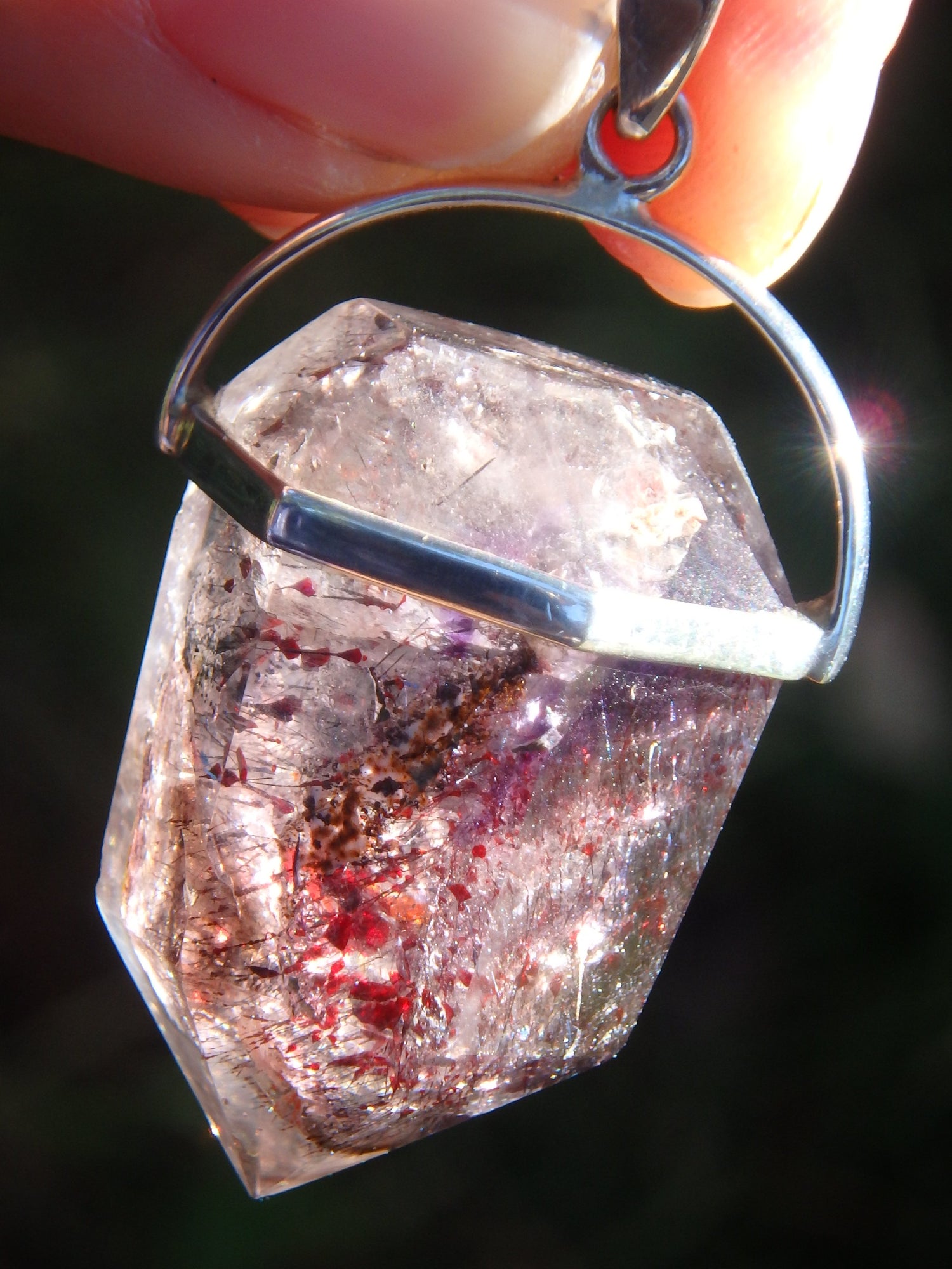Gorgeous Gemmy Inclusions! Chunky Partially Polished Super 7 (Melody Stone) Pendant in Sterling Silver (Includes Silver Chain) - Earth Family Crystals