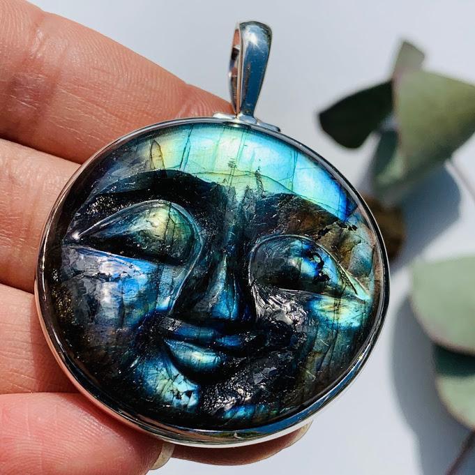  Amazing Tranquil Moon Goddess Face Labradorite Sterling Silver Pendant (Includes Silver Chain) #6