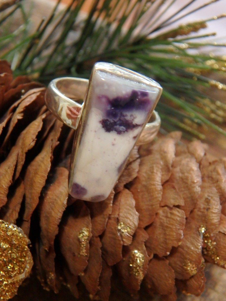  Creamy White & Purple Tiffany Stone Gemstone Ring in Sterling Silver (Size 6)