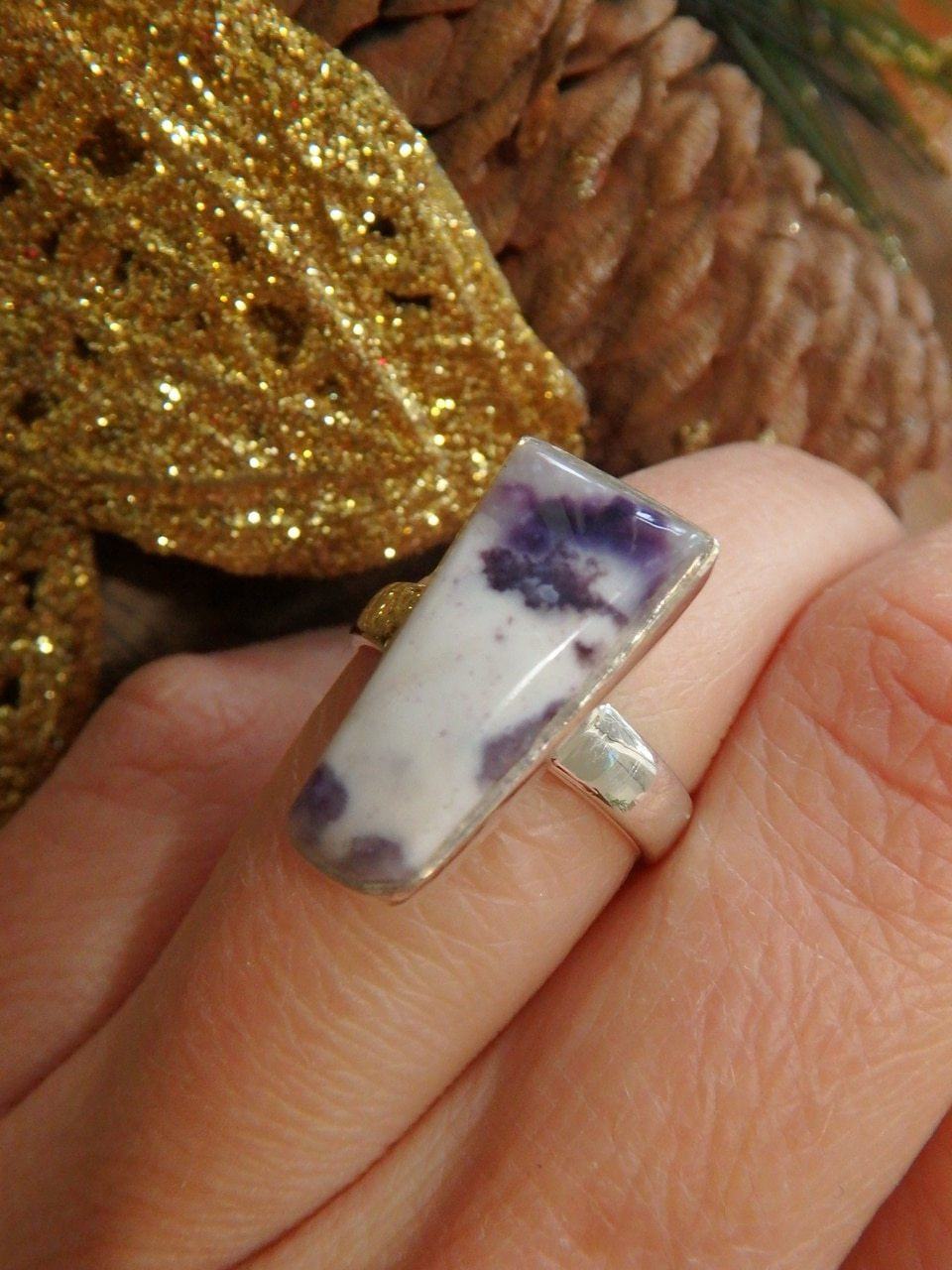  Creamy White & Purple Tiffany Stone Gemstone Ring in Sterling Silver (Size 6)