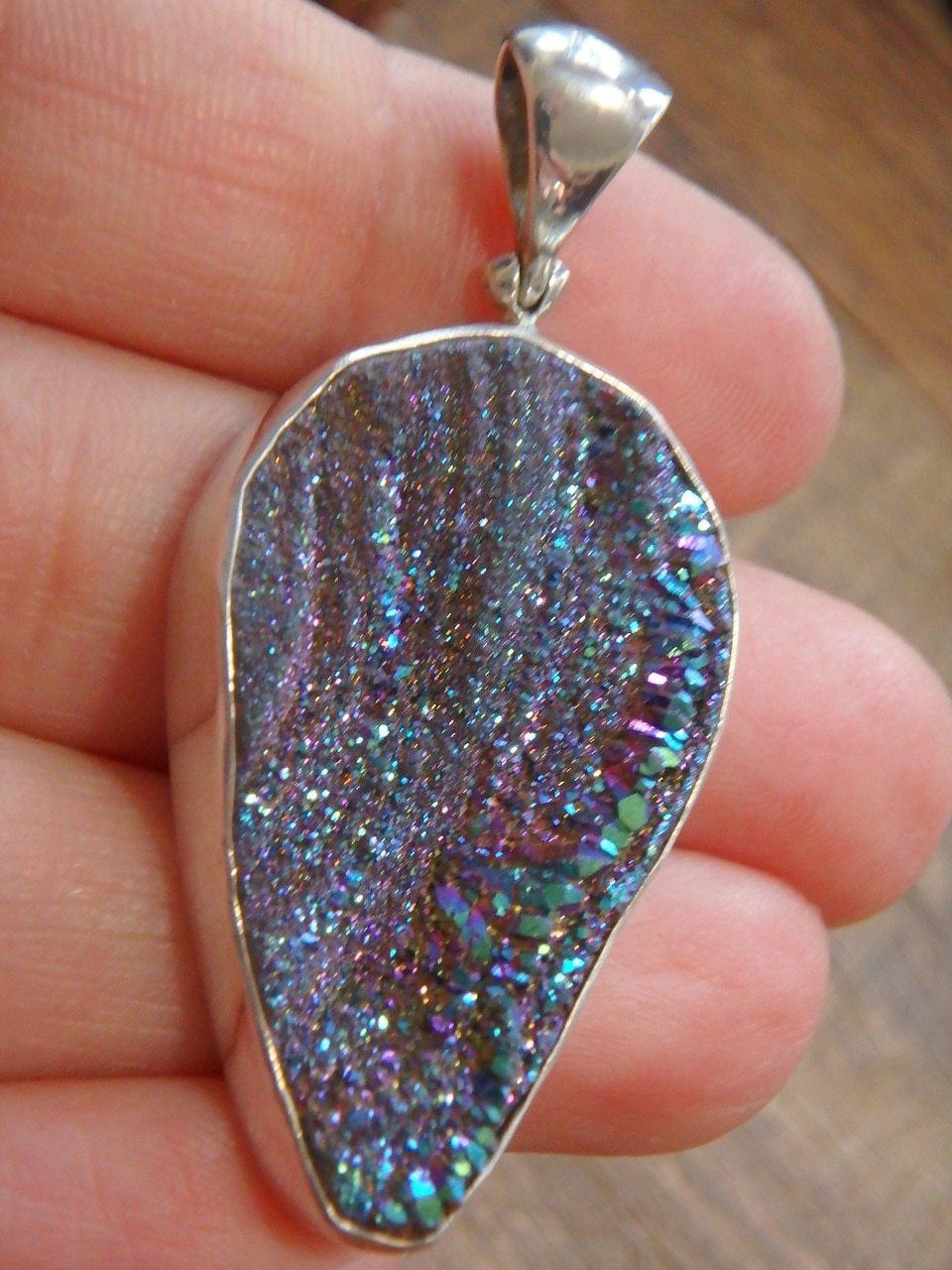  Breathtaking Titanium Chalcedony Druzy Gemstone Pendant in Sterling Silver (Includes Silver Chain)