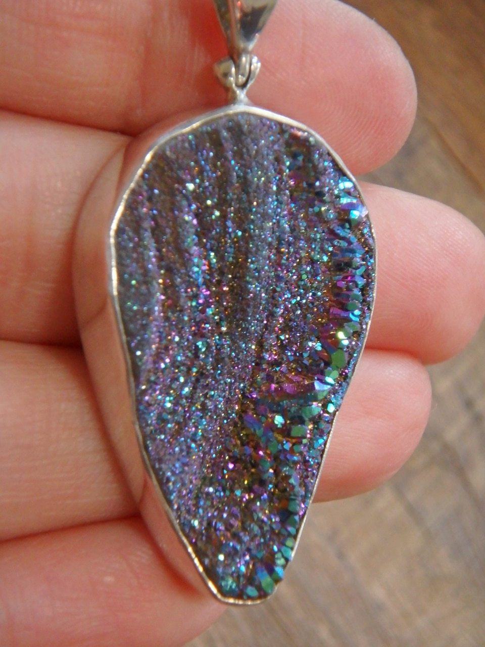  Breathtaking Titanium Chalcedony Druzy Gemstone Pendant in Sterling Silver (Includes Silver Chain)