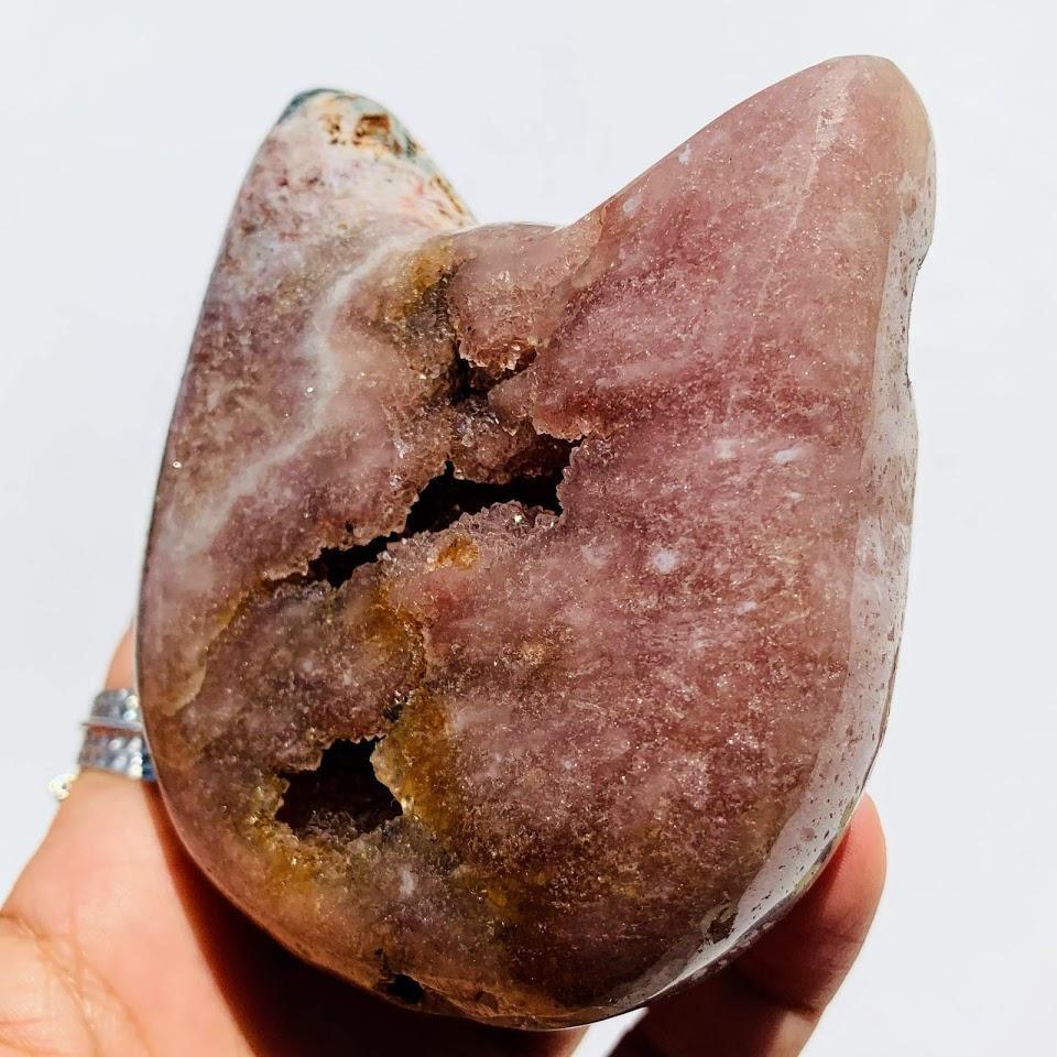  Adorable XL Pink Amethyst Druzy Cat Head Geode Carving